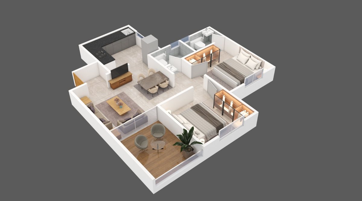 2 BHK 3D layout